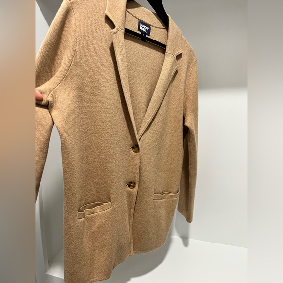 Lands' End fine gauge cotton button Sweater Blazer in Vicuña Heather S (4/6) - Picture 3 of 8